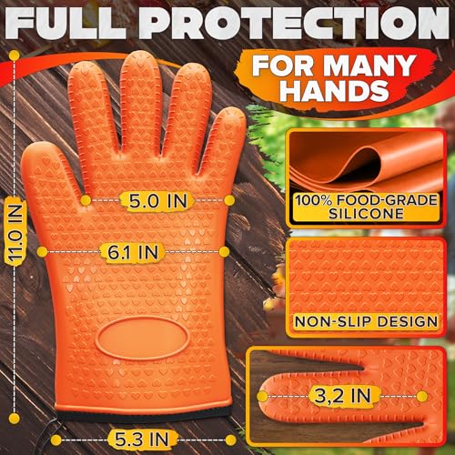 Silicone Oven Gloves with Fingers – Dual-Layer Silicone Gloves for Cooking, Heat & Oil Resistant with Soft Inner Cotton Padding – Non-Slip Oven Mitts for Grilling, Baking, Hot Tray, Smoker & Fryer Use