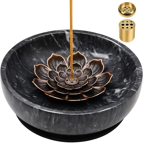 SuperLarge Handmade Natural Marble Incense Holder for Sticks and Cones-with 9 Holes,Multi-Functional Incense Burner Holder for Incense Sticks and Cones, Perfect Home Decor(Black, 5.91 inch) - color: Black, size: Large