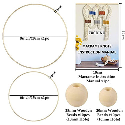 87pcs Macrame Kits for Beginners 3mm x 220yards Natural Cotton Macrame Cord Wall Hanging Kit, Macrame Supplies Best for Macrame Plant Hanger with Wooden Beads,Wooden Rings - size: 3mm x 220yards set-87pcs