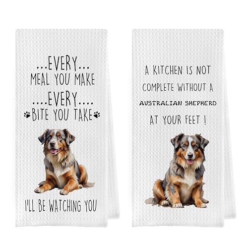 Gqtt Australian Shepherd Dish Towels Set - Funny Decorative Waffle Kitchen Towels, Hand Tea Towels, Gifts (1624 Inches, Set of 2) - color: Australian Shepherd