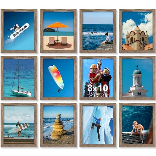 Vittanly 8x10 Picture Frames Set of 12 for Wall Mount or Tabletop, Dark Oak | Display Pictures 5x7 with Mat or 8x10 without Mat, Small Photo Frames, Engineered Wood with Shatter Resistant Plexiglass - color: Dark Oak, size: 8x10