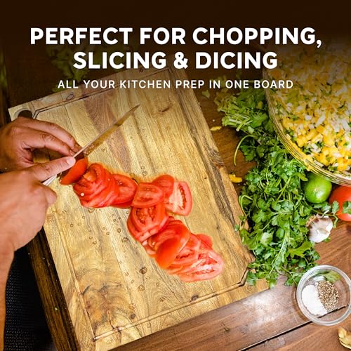 Zalvio Acacia Wood Cutting Board – Large Reversible Butcher Block with Juice Groove | Heavy-Duty Chopping Board for Meat, Cheese, Vegetables & Serving Tray