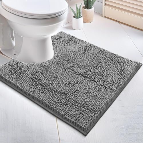 LuxUrux Toilet Rugs U Shaped Washable, Bathroom Toilet Mat, Extra-Soft Plush Bath Bathroom Rug,1'' Chenille Microfiber Material, Super Absorbent Shaggy Machine Wash & Dry (20 x 20 inch, Light Grey) - color: Light Grey, size: 20'' X 20'' U