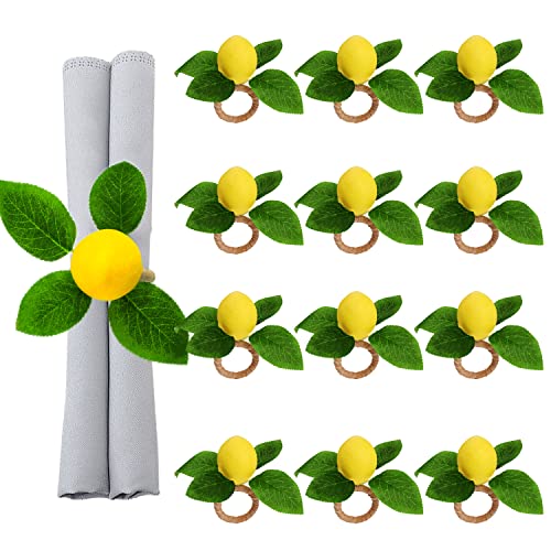 Lemon Napkin Rings Set of 12, Faux Lemon Summer Farmhouse Napkin Ring Holder for Dining Table Decor Banquet Wedding Birthday Thanksgiving Christmas Easter Holiday Table Decorations - size: 12-Pack