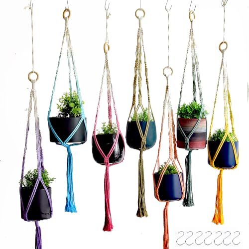 7-Pack Plant Pot Hanger,Indoor Pot Holder, Boho Decor,33“, Green Blue Orange Purple Blue Yellow Pink (No Pot & Plant) - color: Green Blue Orange Purple Blue Yellow Pink
