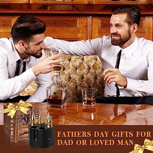 Gifts for Men Dad Father's Day, Birthday Gift from Daughter Son Wife Kids, Whiskey Stones with Wooden Box, Unique Ideas for Him Husband, Cool Bourbon Gadget - color: Gold - Wooden Box