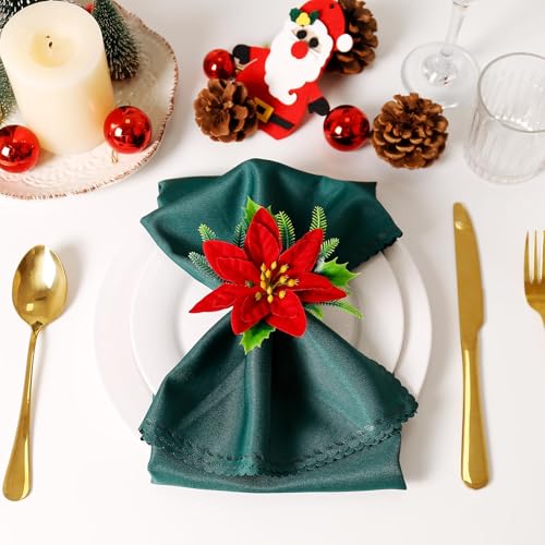 wonlex Flower Napkin Rings Set of 12, Farmhouse Red Green Napkin Rings Holder Buckle for Xmas Mother's Day Dinner Parties Wedding Table Setting(Red Flower) - style: Xmas Flower