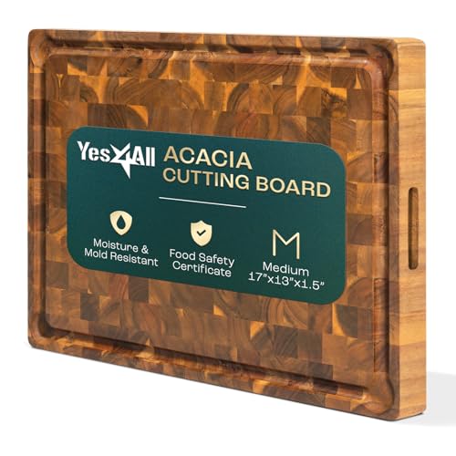 Yes4All Medium Acacia Cutting Board, End Grain Cutting Board 17"x 13"x 1.5" - size: 17"L x 13"W, style: Acacia