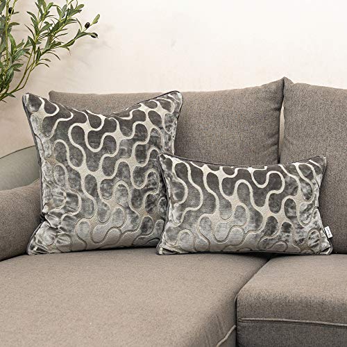 Silver Grey Square Throw Pillow Cover Wavy Velvet Cushion Cover Modern Zippered Pillowcase for Sofa Couch Bedroom Living Room Chair, 18 x 18 Inch - color: Grey, size: 18" x 18" (Pack of 1)