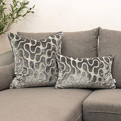 Silver Grey Square Throw Pillow Cover Wavy Velvet Cushion Cover Modern Zippered Pillowcase for Sofa Couch Bedroom Living Room Chair, 18 x 18 Inch - color: Grey, size: 18" x 18" (Pack of 1)