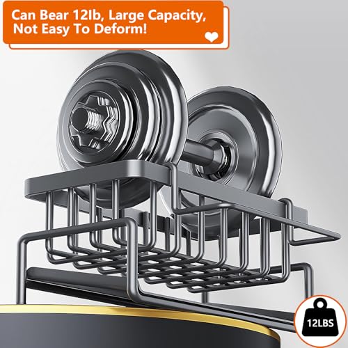 Kitchen Sink Caddy Organizer, Stainless Steel Sink Sponge Holder,45°Tilt Self-Drainage, Sponge Drain Rack with Dish Brush Holder,Removable Dishcloth Rack for Kitchen Storage Dispenser,Grey