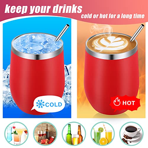 Remagr 16 Pack Stainless Steel Wine Tumblers 12 oz Insulated Vacuum Wine Cup Set Double Wall Stainless Steel Stemless Mug Glasses for Coffee Soda Whiskey Outdoor Travel (Red) - color: Red