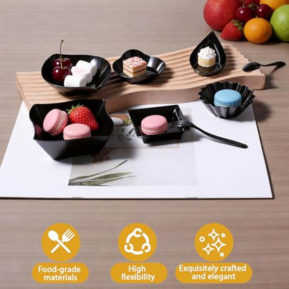 1200 Pcs Black Mini Disposable Appetizer Plates Set Include 6 Shaped Mini Dessert Plates, Fork-Spoon, Exquisite And Cute Banquet And Party Desechables Para Postres For Dessert And Appetizers - color: Black