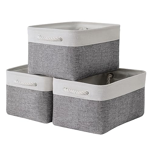 Storage Bins for Shelves - 13.8L×9.8W×6.7H inch 3 Pack Medium Collapsible Storage Baskets for Organizing | Fabric Storage Cubes for Linen Closet Toy Home (White&Grey) - color: White&Grey, size: 3PCS/Medium -13.8Lx9.8Wx6.7H