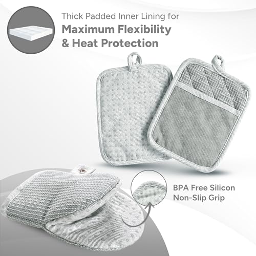 Casa Platino 8-Piece Mini Oven Mitt & Pot Holder Set – 500°F Heat Resistant with Silicone Grip, Includes 2 Kitchen Towels & 2 Dish Cloths for Drying – Non-Slip, Durable, Machine Washable – Grey - color: 05: Oven Mitts - Grey, size: Oven Mitt Set - 8 Pack