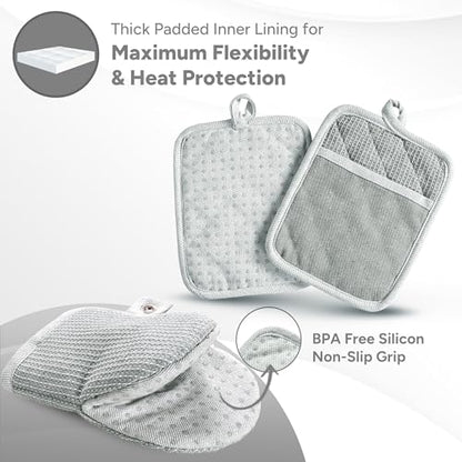 Casa Platino 8-Piece Mini Oven Mitt & Pot Holder Set – 500°F Heat Resistant with Silicone Grip, Includes 2 Kitchen Towels & 2 Dish Cloths for Drying – Non-Slip, Durable, Machine Washable – Grey - color: 05: Oven Mitts - Grey, size: Oven Mitt Set - 8 Pack