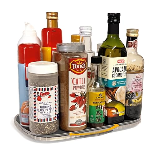 Organizer for Cabinet Steel-Reinforced 1-Tier Rotating Kitchen Organizer – Rectangular Turntable for Kitchen Cabinets – Holds Up to 30 lbs with Non-Slip Mat for Refrigerator Storage | Steel-Reinforced Single Shelf, Holds Up to 30 lbs, Magnetic Detent, Non
