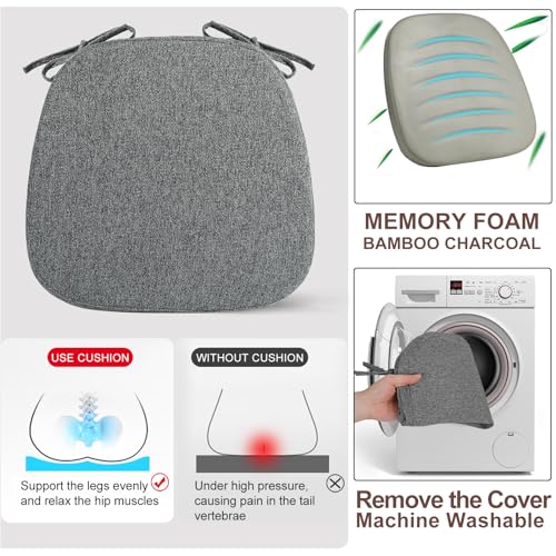 SINOSSO 1 Pack Memory Foam Chair Cushions for Dining Chair, Friendly Woven Fabric 16" U-Shape Comfortable Kitchen Chair Pad, Removable Slip Resistant Seat Cushion (1 Piece, Dark Grey) - color: Dark Grey