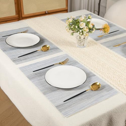 Blue Woven Placemats Set of 6 – Heat Resistant, Waterproof & Easy to Clean – Durable Synthetic Dining Table Mats for Kitchen, Restaurant & Outdoor Use - color: Blue