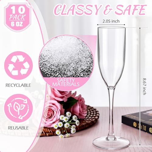 Zopeal Plastic Reusable Champagne Flute Glasses 6 oz and 50 Pcs Bow Set Acrylic Wedding Toasting Goblet 3.5" Bow Unbreakable Wine Cup for Bachelorette Bridal Shower Party(Clear and Pink) - color: Clear and Pink