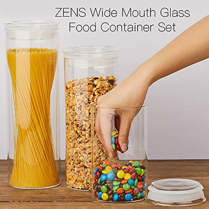 ZENS Glass Jars with Airtight Lid Set of 2, 37oz Kitchen Storage Jars | Clear Glass Canisters with Airtight Lids, Thick Borosilicate Glass Airtight Containers for Cereal, Dry Food Storage - size: 8-37oz 2Pack