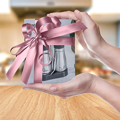 Salt and Pepper Shakers Set | Stainless Steel with Glass Bottle for Table, RV, Camp, BBQ, Set of 2, Pink - color: Pink