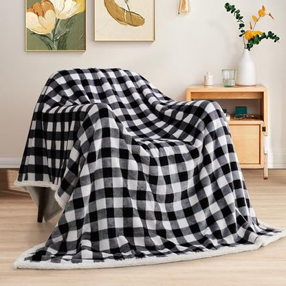 BEAUTEX Christmas Sherpa Fleece Throw Blanket Soft Warm Buffalo Plaid | Plush Blanket & Throw, Winter Cozy Fuzzy for Couch, Sofa, Bed (Black, 50" x 60") - color: Black, size: Throw-50"x60"