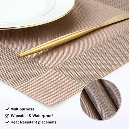 DACHUI Placemats Set of 6, Washable & Durable Stylish Woven Place Mats - color: Champagne, size: 6PCS