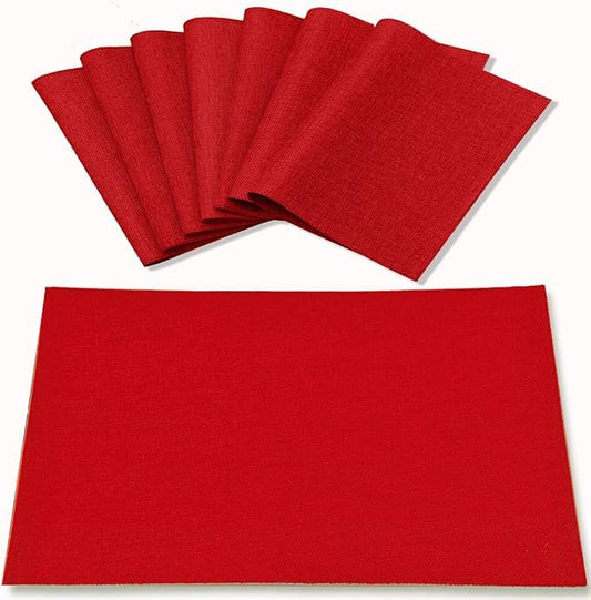 Cloth Placemats Set of 8, Linen Type Fabric Placemats Machine Washable Heat Resistant Placemats Wrinkle Free Thick Polyester Kitchen Place Mats for Dining Table (Red) - color: Red, size: Placemats 12'' x 18'', Set of 12