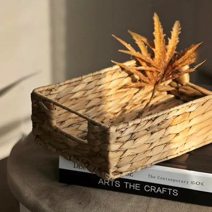 Water Hyacinth Storage Basket - Small Rustic Rectangle Woven basket Organizer with Handle for Home & Office Decor (Hyacinth) - style: Hyacinth