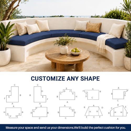 Custom Bench Cushion for Outdoor/Indoor Furniture, Custom Size & Shape, Bench Pad for Bay Window Seat, Patio Bench, Swing, 75D High Resilience Sponge, Non-Slip Bottom