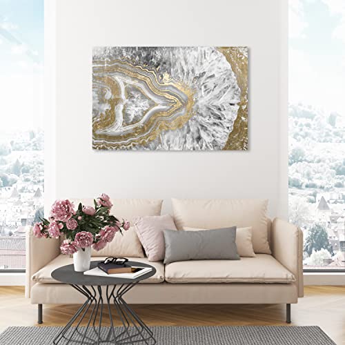 Oliver Gal Abstract Modern Canvas Wall Art Agate Geode Crystal Ready to Hang Home Decor 30.0 x 45.0 Gold and White Canvas Art for Living Room - size: 30"L x 45"W, style: Wrapped Canvas
