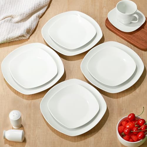 10" Square Dinner Plates Set of 4, White Ceramic Plates for Dinner, Salad, Appetizer & Dessert, Microwave, Dishwasher Safe Dinnerware for Kitchen, Perfect for Party Wedding Birthday & Christmas Dishes - color: Square10"