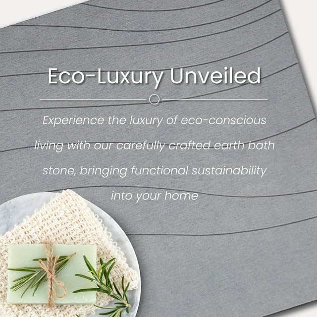 Stone Bath Mat, Premium Non-Slip Diatomaceous Earth Bathmat, Absorbent and Quick Drying to Elevate Your Bathroom, Dry Floor or Kitchen, Easy to Clean Spa Experience 15.3" x 23.6" - Grey
