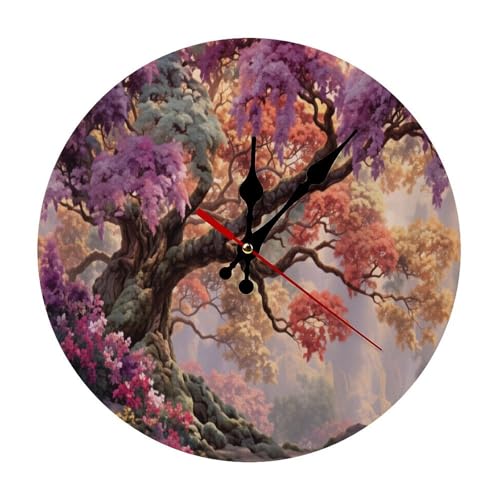 Tree of Life Forest Minimalist Silent Wall Clock 11.8x11.8 inches, Modern Round Wooden Clock Without Numbers for Bedroom Living Room Office Home Decor - color: Tree of Life Forest, size: 11.8x11.8 inches