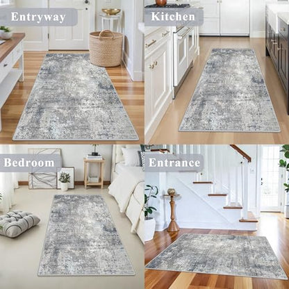 3x5 Washable Entryway Rug – Non-Slip Rubber Backed Small Area Rug for Kitchen, Bedroom, Living Room, Office – Soft Low-Pile Thin Modern Abstract Neutral Throw Rug （Blue Gray,3x5） - color: Blue Gray, size: 3' x 5' (Rectangular)