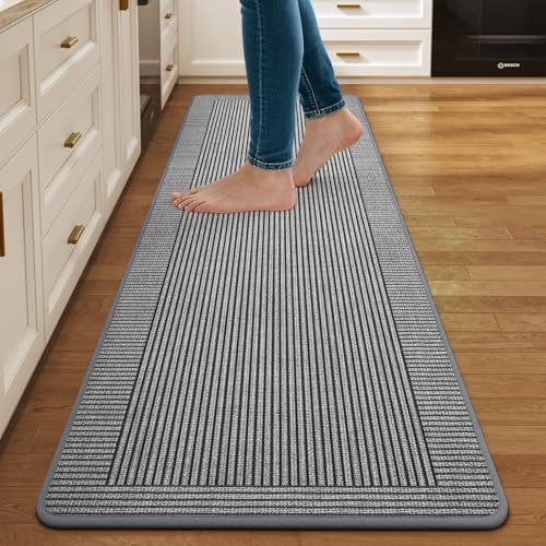 Kitchen Mats for Floor, Non Slip Kitchen Rugs, 17x59 Grey | Kitchen Runner Rugs Non Slip Washable, Absorbent Braided Kitchen Floor Mat, Sink Rug, Easy to Clean - color: A Linear Grey, size: 17''x59''