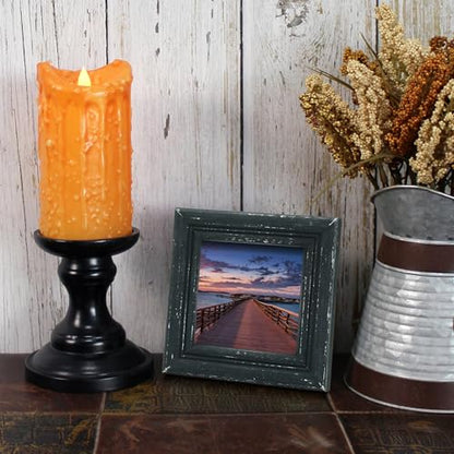 4x4 Picture Frame Made of Solid Wood High Definition Glass Rustic Antique Designs Small Photo Frame for Tabletop Display and Wall Mounting, Distress Black - color: Distress Black B, size: 4" X 4"