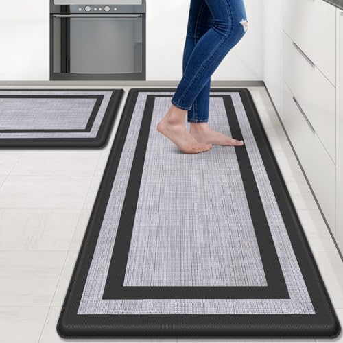 Mattitude Kitchen Mats Set of 2,Cushioned Anti-Fatigue Non-Skid Rug Sets | Ergonomic Comfort PVC Kitchen Mats for Floor,Soft Standing Mat for Kitchen,Floor,Office,Sink,Laundry, Black Frame - color: Black Frame, size: 17.3" x 47 "+ 17.3" x 29 "--0.47 inche