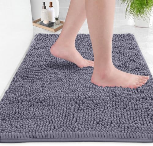 Ultra Soft Texture Chenille Plush Bath Rugs Floor Mats, Bath Rug Non Slip Microfiber Door Mat for Kitchen/Entryway/Living Room (30 x 20 inches, Dark Grey) - color: Dark Gray, size: 30'' x 20''
