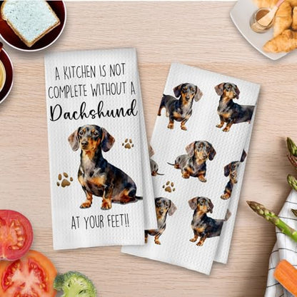 Dachshund Gifts Kitchen Towels Set - Funny Wiener Dog Gifts Decorative Waffle Dish Towels, Dachshund Gift Hand Towel, Wiener Dog Gifts Tea Towel, 16×24 Inches, Set of 2 - color: Dachshund