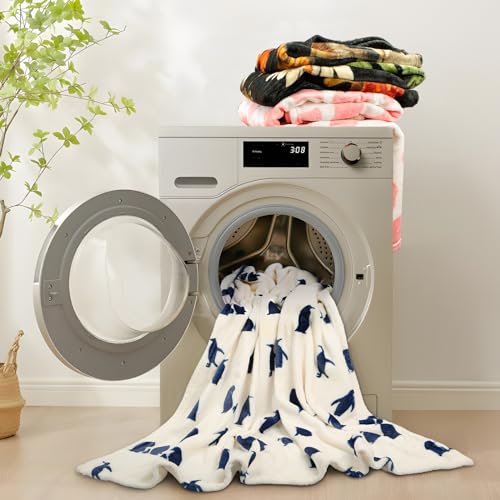 MACEVIA Flannel Fleece Penguin Throw Blanket, Cute & Soft for Bed, Sofa, Travel & Camping, 260GSM (Navy, 50"x60") - color: Penguin Print Navy, size: Flannel Fleece (50x60 IN)