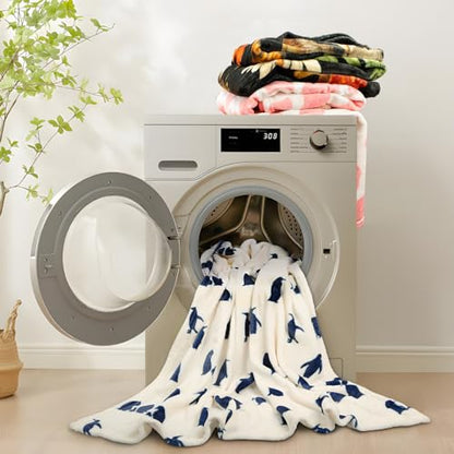 MACEVIA Flannel Fleece Penguin Throw Blanket, Cute & Soft for Bed, Sofa, Travel & Camping, 260GSM (Navy, 50"x60") - color: Penguin Print Navy, size: Flannel Fleece (50x60 IN)