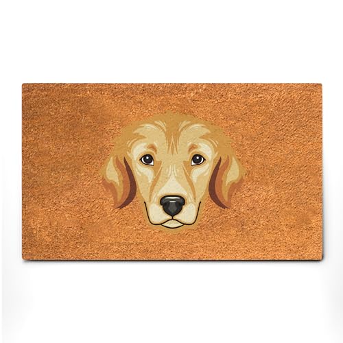 Coco Coir Door Mat with Heavy Duty Backing, Natural Welcome Bull Dog Doormat, 17.5”x 30” for Entrance, Front Porch, Easy to Clean Entry Mat, Outdoor and Indoor Uses - color: Golden Retriever