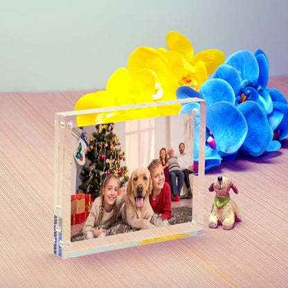 NIUBEE 5x5 Picture Frames, Clear Acrylic Photo Frame with Gift Box Package, 20% Thicker Blocks Magnetic Desktop Card Display - size: 5x5"(1 Pack)