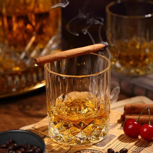 Crystal Whiskey Decanter Set In Gift Box - Includes 4 Crystal Whiskey Glasses and 4 Big Ice Ball Molds - Unique Whiskey Gift for Men