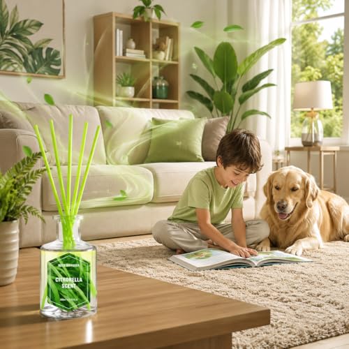 STRN Lemongrass Reed Diffusers, Summer Citronella Reed Diffuser Set, 200ML | Refreshing Scent Diffuser for Indoor & Outdoor, Bathroom, Bedroom, Office