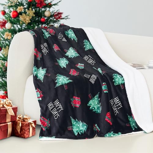 Elegant Comfort Reversible and Ultra-Plush Flannel Fleece-Winter Christmas Sherpa Throw- Lightweight Soft and Cozy-Holiday Decorative Throw, Perfect for Lounging, 50 x 60 inches, Feliz Navidad - color: Feliz Navidad, size: 50 X 60