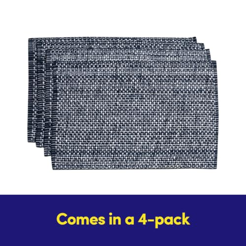 Sweet Home Collection 100% Cotton Placemats for Dining Room Rectangle Two Tone Woven Fabric 13" x 19" Soft Durable Table Mat Set, Set of 6, Navy - color: Navy, size: Rectangle 13" x 19"