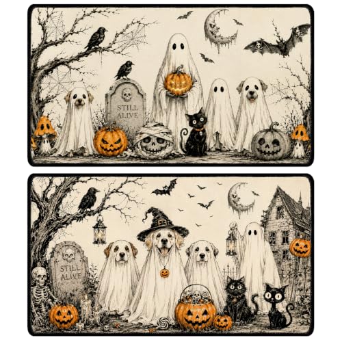 Halloween Ghost Door Mat Non Slip, Funny Welcome Front Doormats Outdoor Set of 2, Halloween Pumpkin Door Rug Entryway Decor(28 X 16 Inches) - color: Halloween Ghost